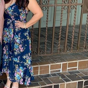 Beautiful multicolor wrap, hi/low dress.